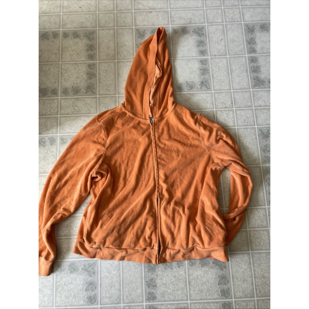 90's Old Navy Women XXL Sherbert Orange Terry Cloth Basic Hoodie Full Zip